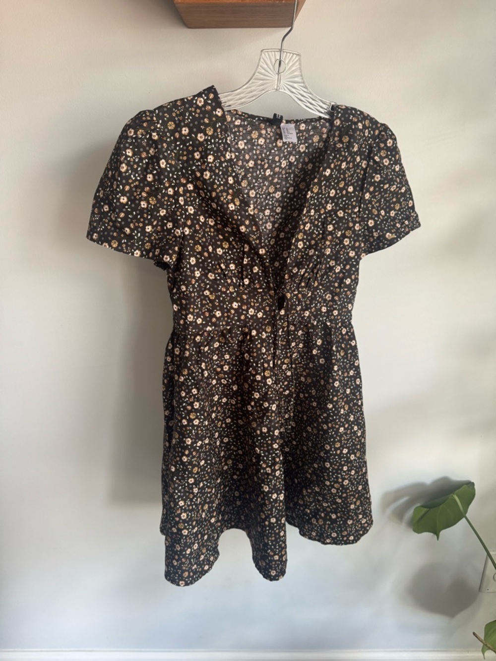 H&M Black Floral Tie-Front Mini Dress